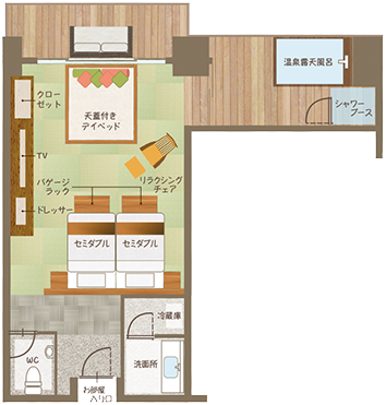 露天風呂付デイベッド・キャビン平面図