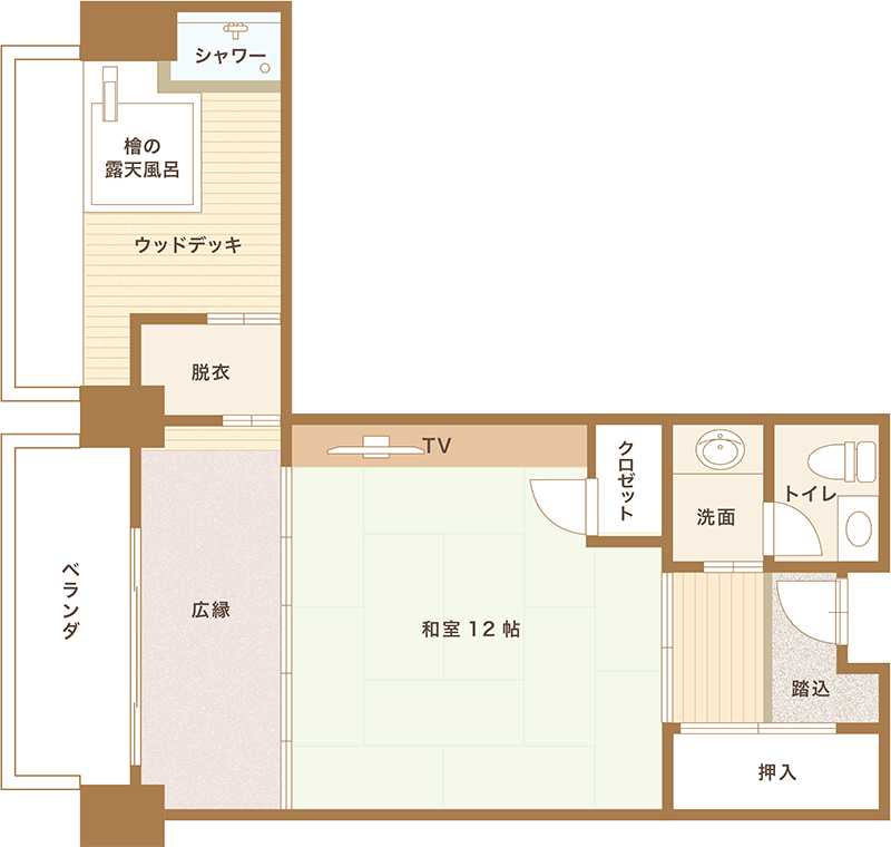 檜香る源泉露天風呂付客室平面図